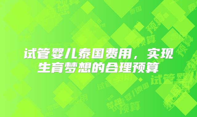 试管婴儿泰国费用，实现生育梦想的合理预算
