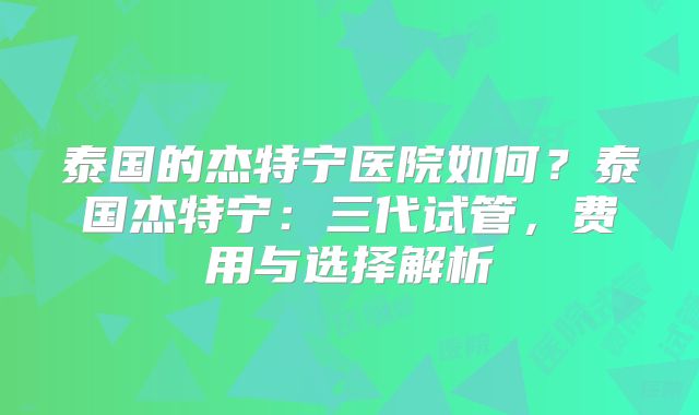 泰国的杰特宁医院如何？泰国杰特宁：三代试管，费用与选择解析