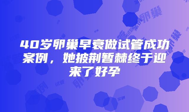 40岁卵巢早衰做试管成功案例,她披荆暂棘终于迎来了好孕