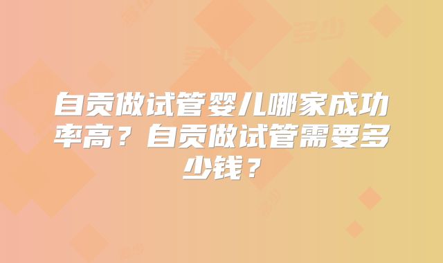 自贡做试管婴儿哪家成功率高？自贡做试管需要多少钱？