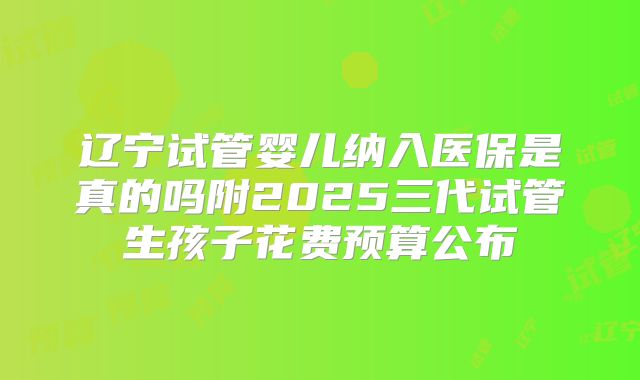 辽宁试管婴儿纳入医保是真的吗附2025三代试管生孩子花费预算公布