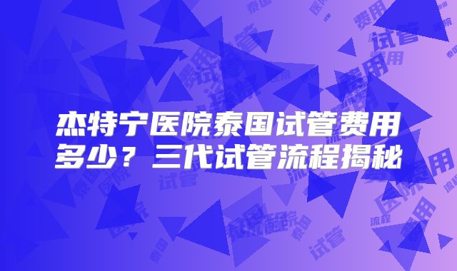 杰特宁医院泰国试管费用多少？三代试管流程揭秘