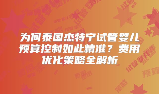 为何泰国杰特宁试管婴儿预算控制如此精准？费用优化策略全解析