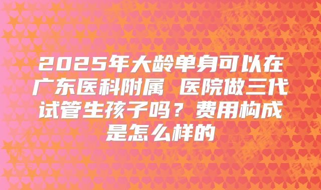 2025年大龄单身可以在广东医科附属 医院做三代试管生孩子吗？费用构成是怎么样的
