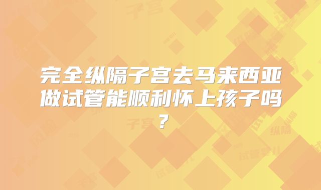 完全纵隔子宫去马来西亚做试管能顺利怀上孩子吗?