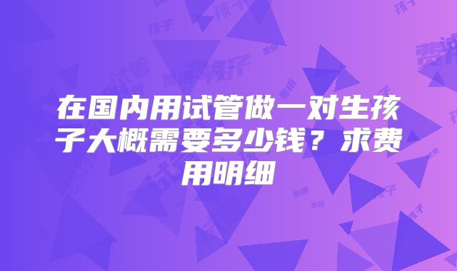 在国内用试管做一对生孩子大概需要多少钱?求费用明细