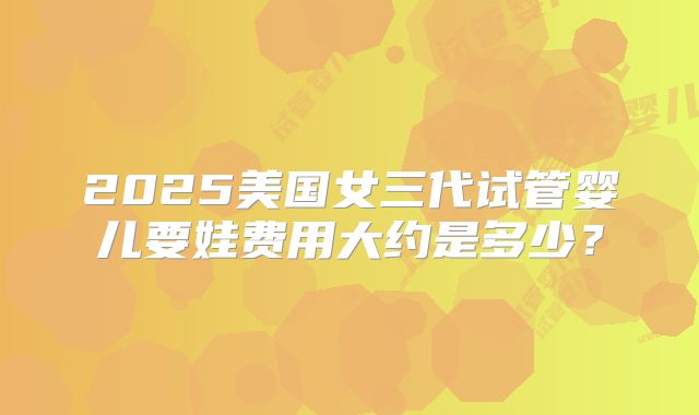 2025美国女三代试管婴儿要娃费用大约是多少?