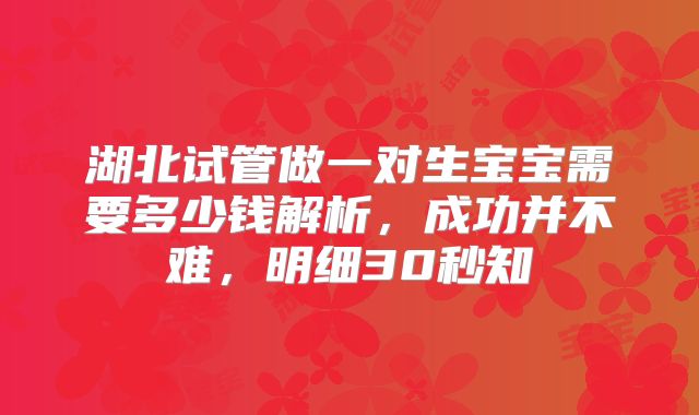 湖北试管做一对生宝宝需要多少钱解析，成功并不难，明细30秒知