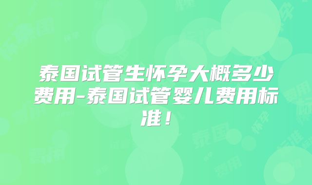 泰国试管生怀孕大概多少费用-泰国试管婴儿费用标准！
