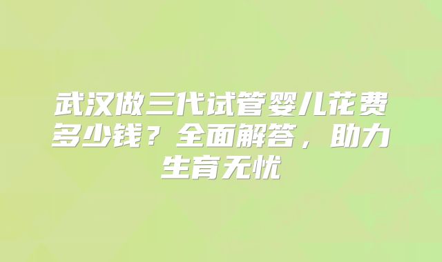 武汉做三代试管婴儿花费多少钱？全面解答，助力生育无忧