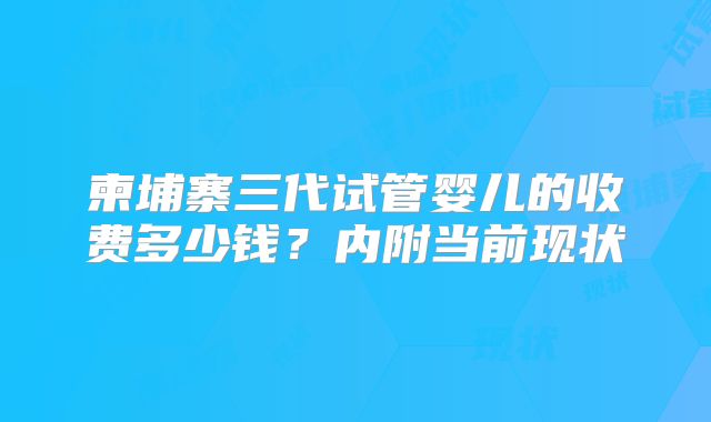 柬埔寨三代试管婴儿的收费多少钱？内附当前现状
