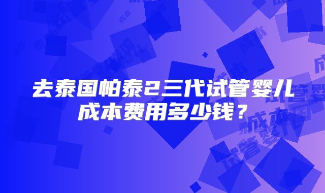 去泰国帕泰2三代试管婴儿成本费用多少钱？
