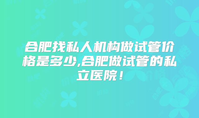 合肥找私人机构做试管价格是多少,合肥做试管的私立医院！