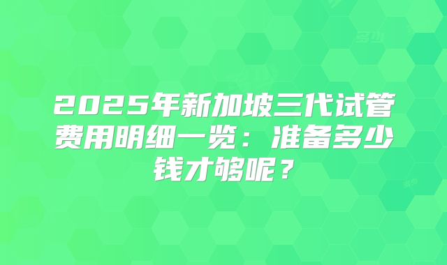 2025年新加坡三代试管费用明细一览:准备多少钱才够呢?