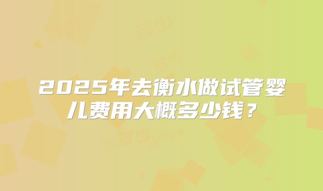 2025年去衡水做试管婴儿费用大概多少钱？