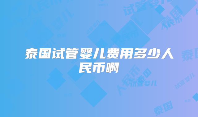 泰国试管婴儿费用多少人民币啊