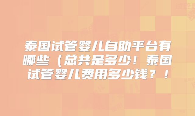 泰国试管婴儿自助平台有哪些（总共是多少！泰国试管婴儿费用多少钱？！