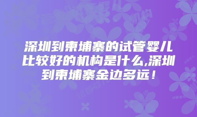 深圳到柬埔寨的试管婴儿比较好的机构是什么,深圳到柬埔寨金边多远！