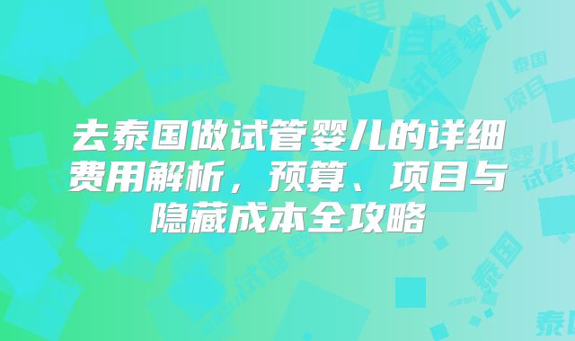 去泰国做试管婴儿的详细费用解析,预算、项目与隐藏成本全攻略