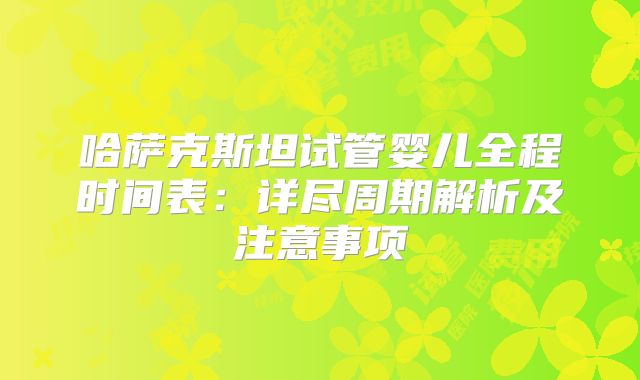 哈萨克斯坦试管婴儿全程时间表:详尽周期解析及注意事项