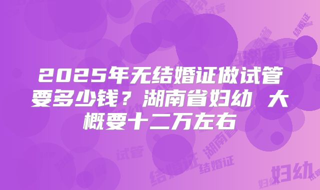 2025年无结婚证做试管要多少钱？湖南省妇幼 大概要十二万左右