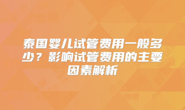 泰国婴儿试管费用一般多少？影响试管费用的主要因素解析