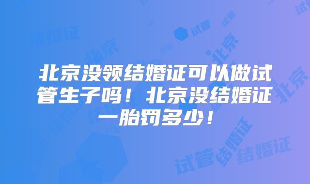 北京没领结婚证可以做试管生子吗！北京没结婚证一胎罚多少！
