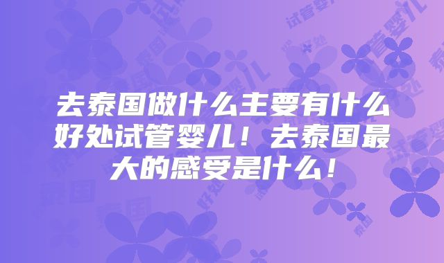 去泰国做什么主要有什么好处试管婴儿！去泰国最大的感受是什么！