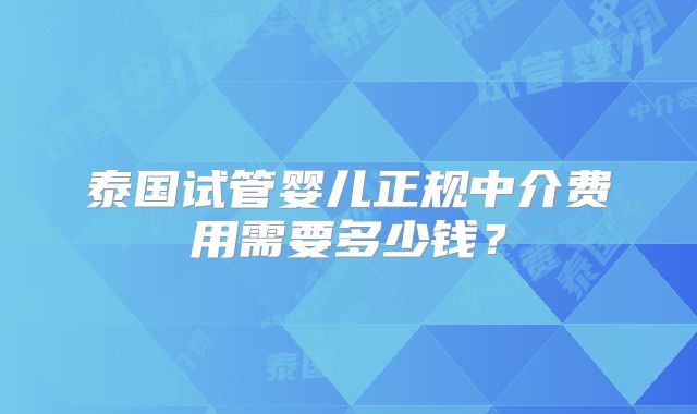 泰国试管婴儿正规中介费用需要多少钱?