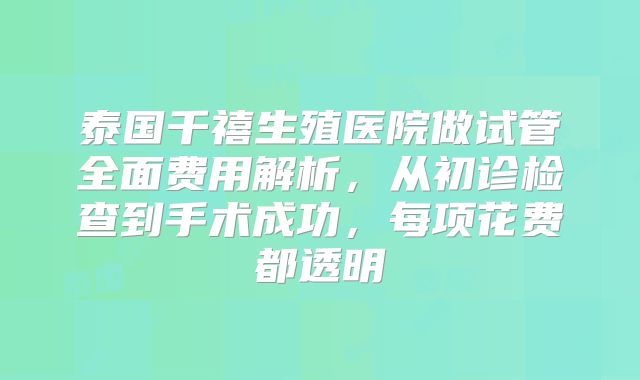 泰国千禧生殖医院做试管全面费用解析，从初诊检查到手术成功，每项花费都透明