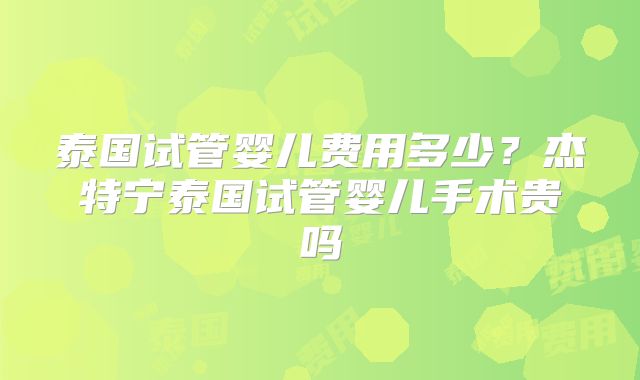 泰国试管婴儿费用多少？杰特宁泰国试管婴儿手术贵吗