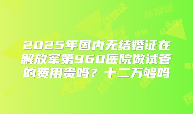 2025年国内无结婚证在解放军第960医院做试管的费用贵吗？十二万够吗