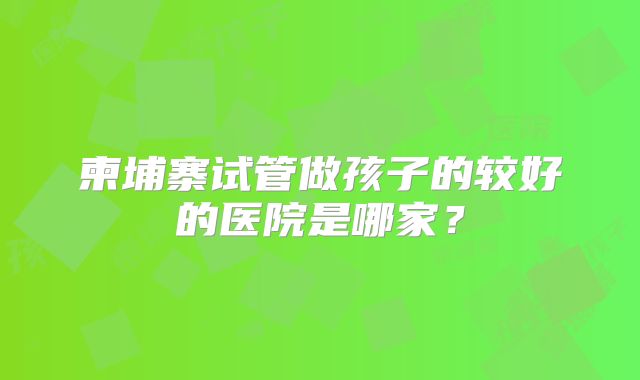 柬埔寨试管做孩子的较好的医院是哪家？