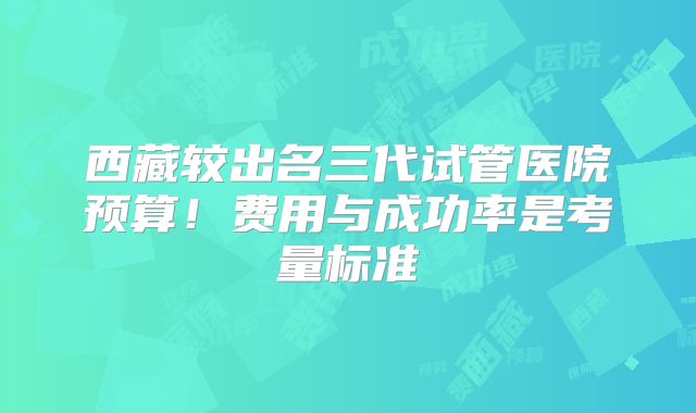西藏较出名三代试管医院预算!费用与成功率是考量标准
