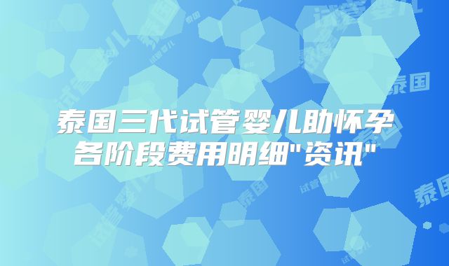 泰国三代试管婴儿助怀孕各阶段费用明细