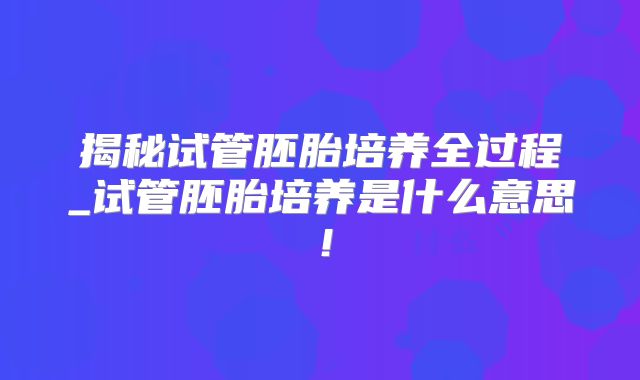 揭秘试管胚胎培养全过程_试管胚胎培养是什么意思!