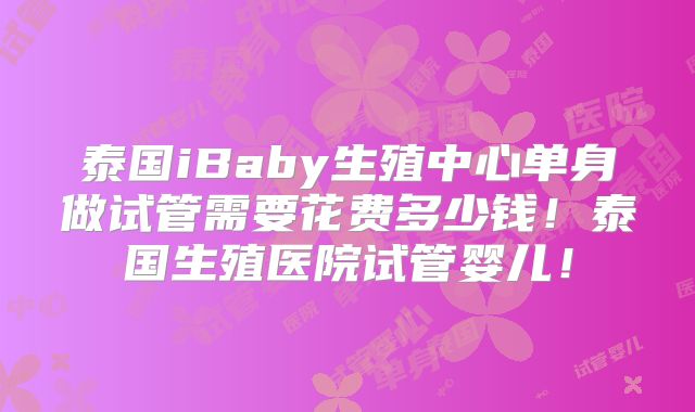 泰国iBaby生殖中心单身做试管需要花费多少钱!泰国生殖医院试管婴儿!