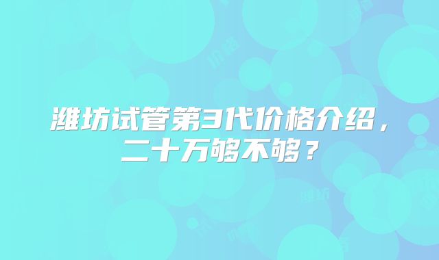 潍坊试管第3代价格介绍,二十万够不够?