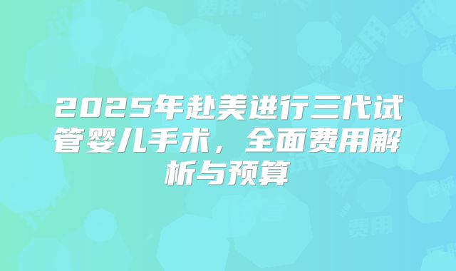 2025年赴美进行三代试管婴儿手术，全面费用解析与预算
