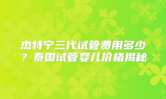 杰特宁三代试管费用多少?泰国试管婴儿价格揭秘