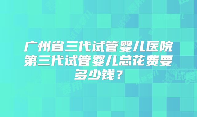 广州省三代试管婴儿医院第三代试管婴儿总花费要多少钱?