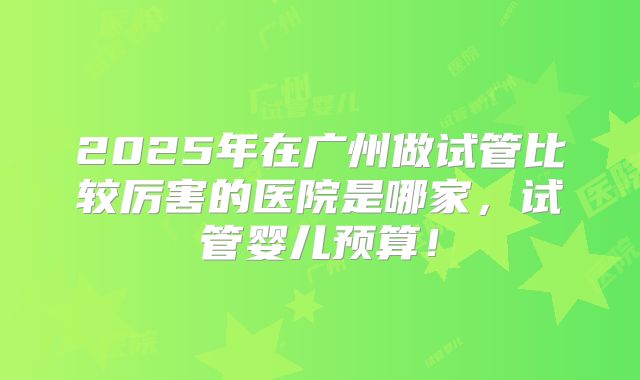 2025年在广州做试管比较厉害的医院是哪家，试管婴儿预算！