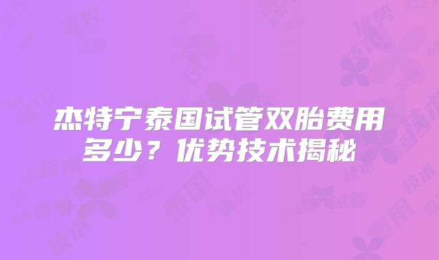 杰特宁泰国试管双胎费用多少？优势技术揭秘
