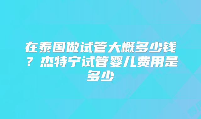 在泰国做试管大概多少钱?杰特宁试管婴儿费用是多少