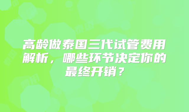高龄做泰国三代试管费用解析,哪些环节决定你的最终开销?
