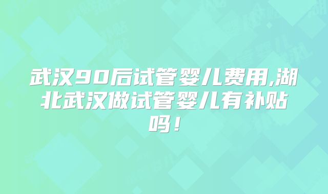 武汉90后试管婴儿费用,湖北武汉做试管婴儿有补贴吗!