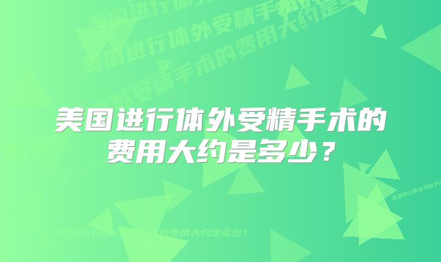 美国进行体外受精手术的费用大约是多少？