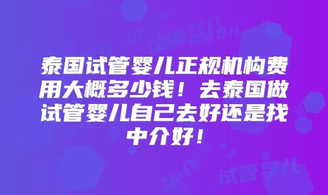 泰国试管婴儿正规机构费用大概多少钱！去泰国做试管婴儿自己去好还是找中介好！