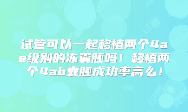 试管可以一起移植两个4aa级别的冻囊胚吗!移植两个4ab囊胚成功率高么!