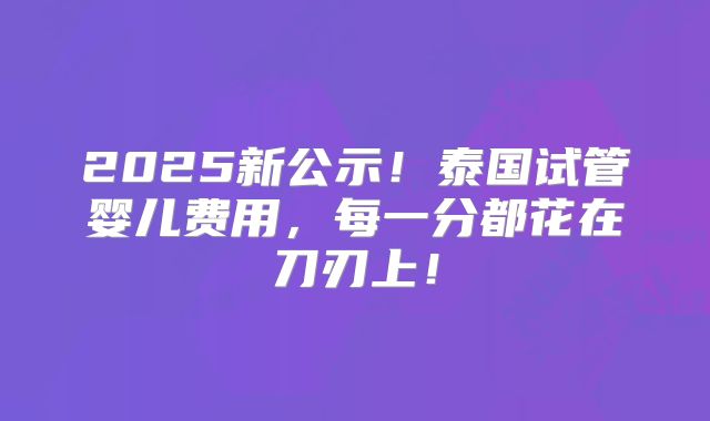 2025新公示!泰国试管婴儿费用,每一分都花在刀刃上!